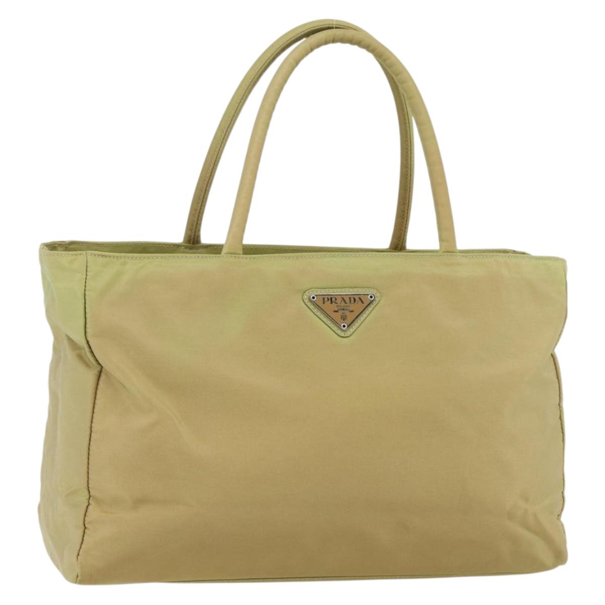 PRADA Hand Bag Nylon Beige Silver Auth ti3872