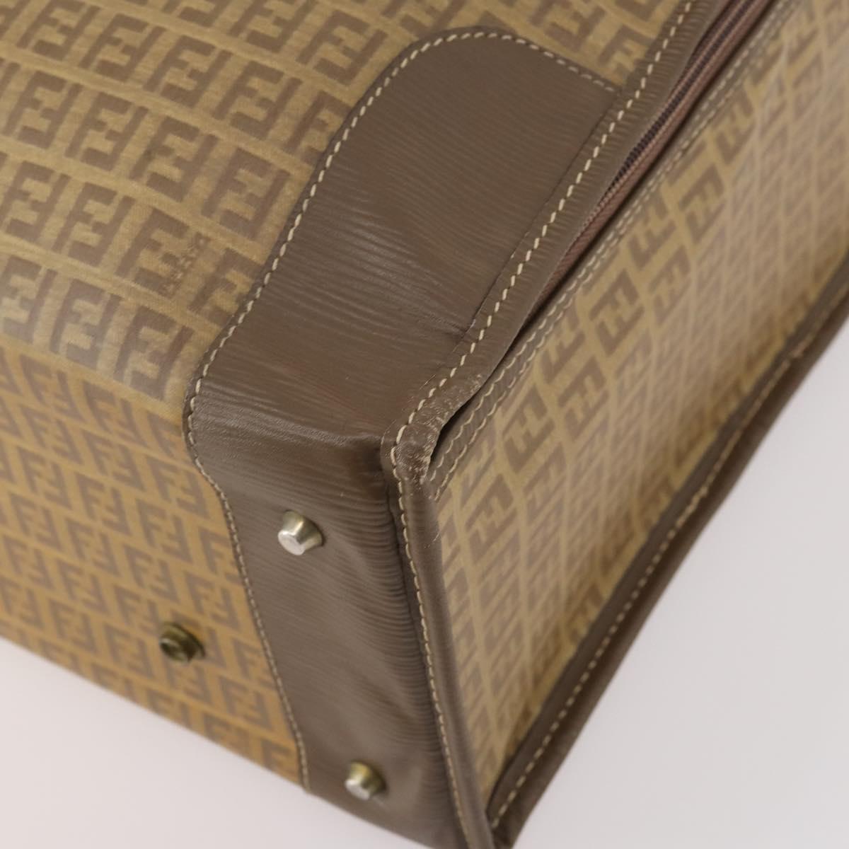FENDI Zucchino Canvas Trunk PVC Beige Gold Auth ti3888A