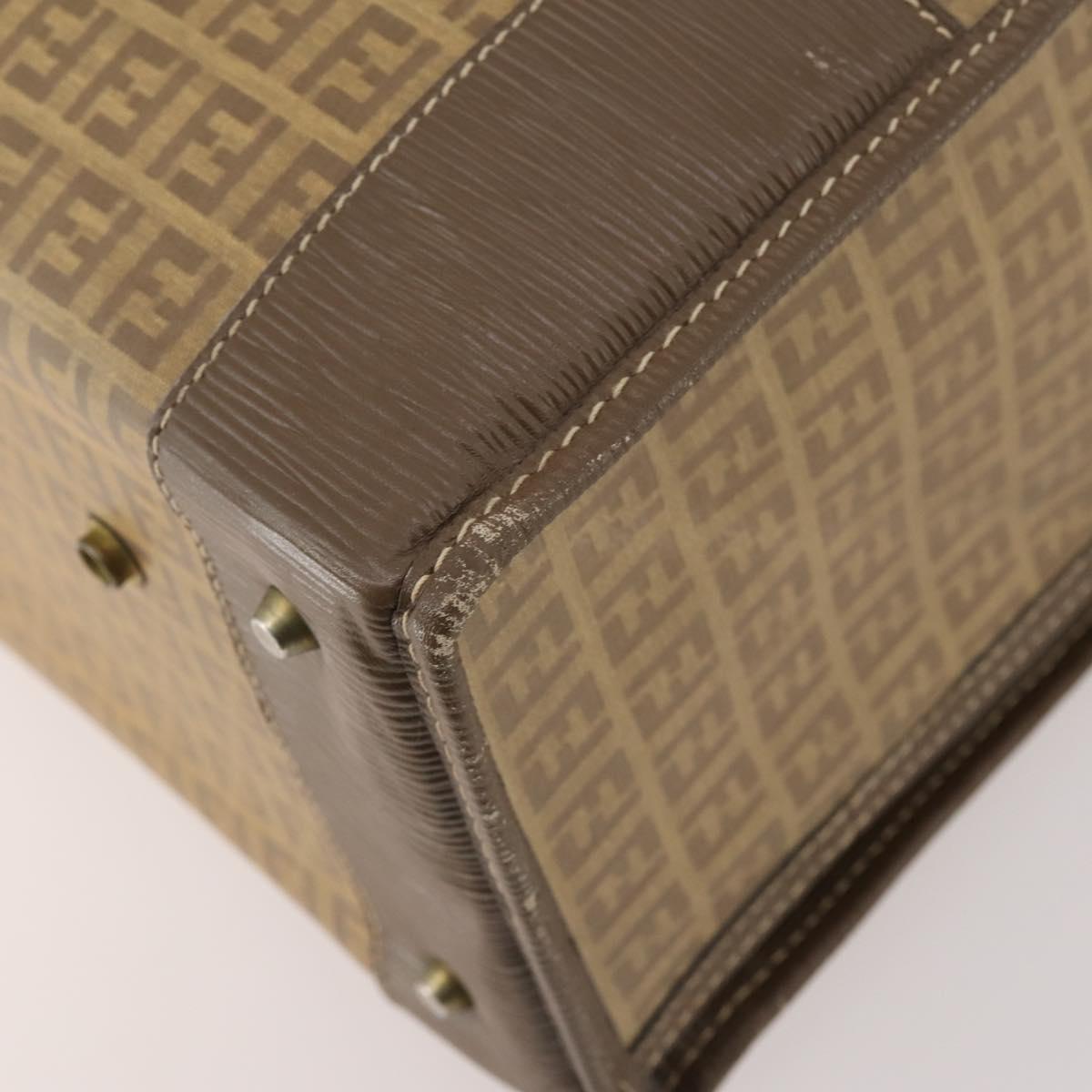 FENDI Zucchino Canvas Trunk PVC Beige Gold Auth ti3888A