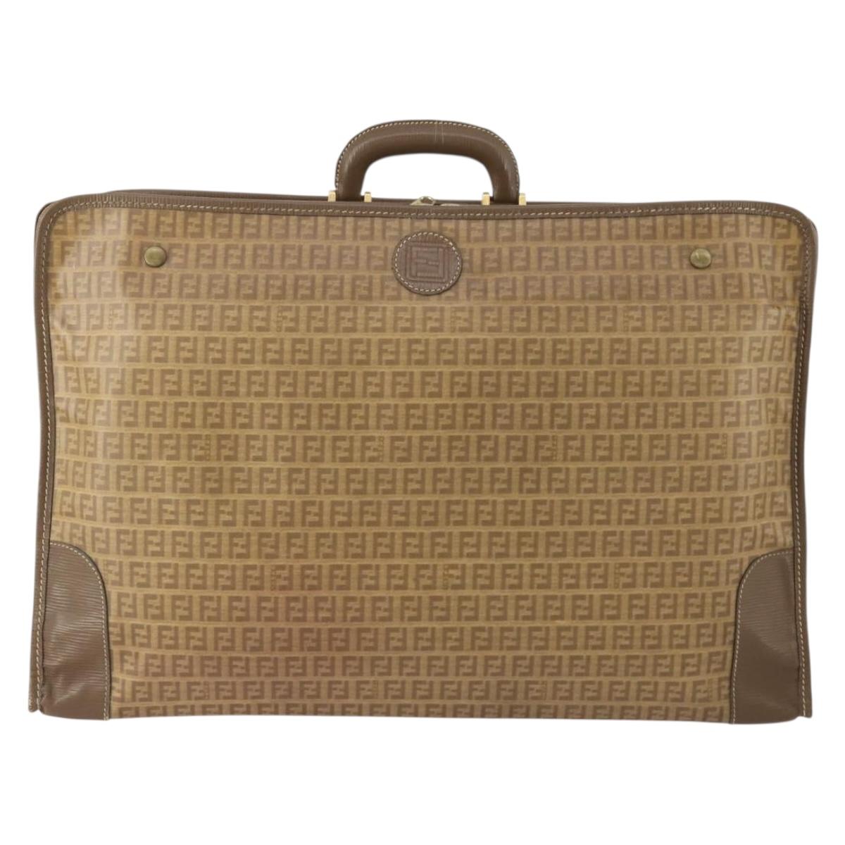FENDI Zucchino Canvas Trunk PVC Beige Gold Auth ti3888A