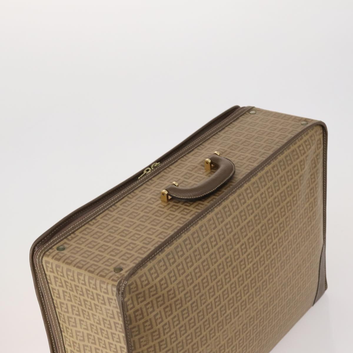 FENDI Zucchino Canvas Trunk PVC Beige Gold Auth ti3888A