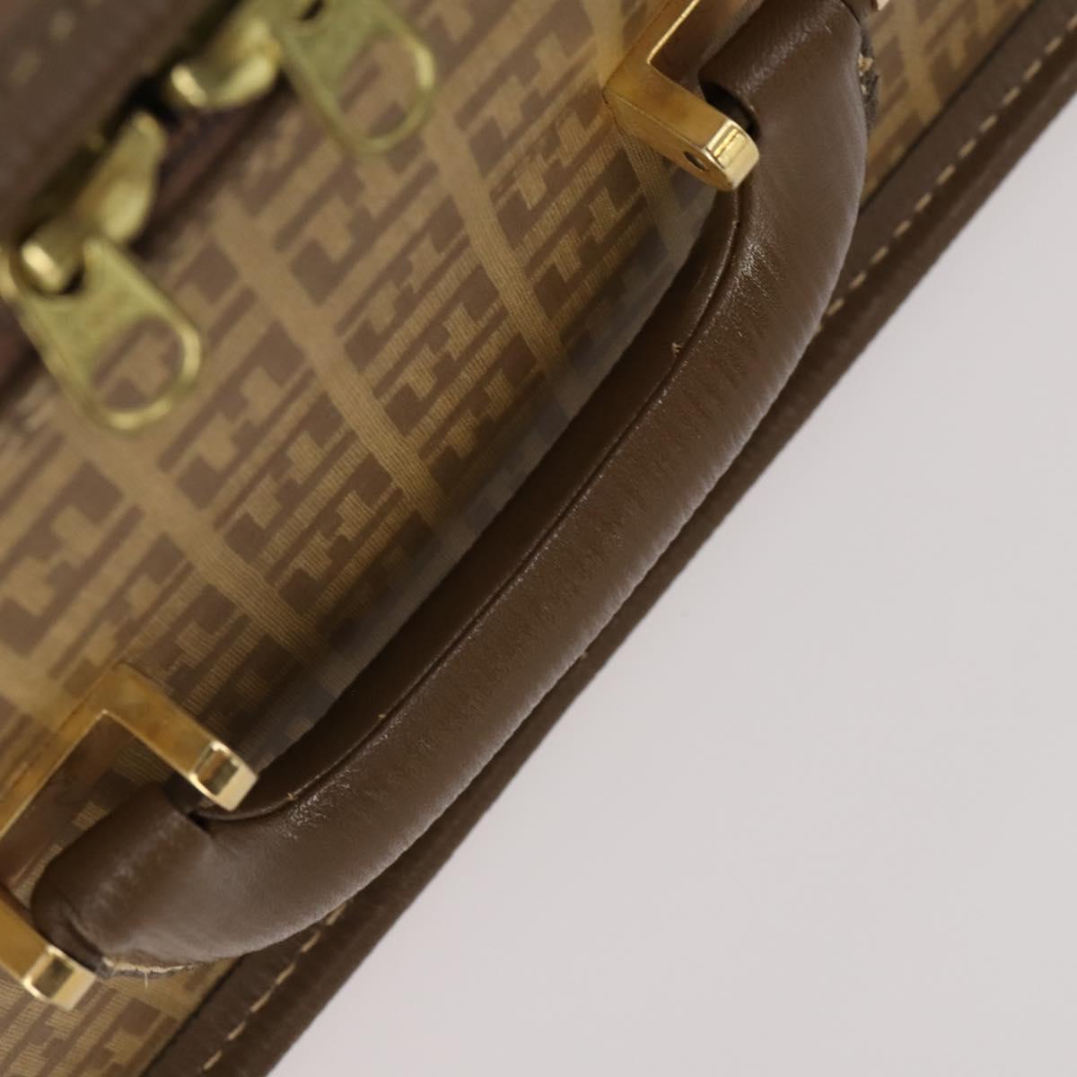 FENDI Zucchino Canvas Trunk PVC Beige Gold Auth ti3888A