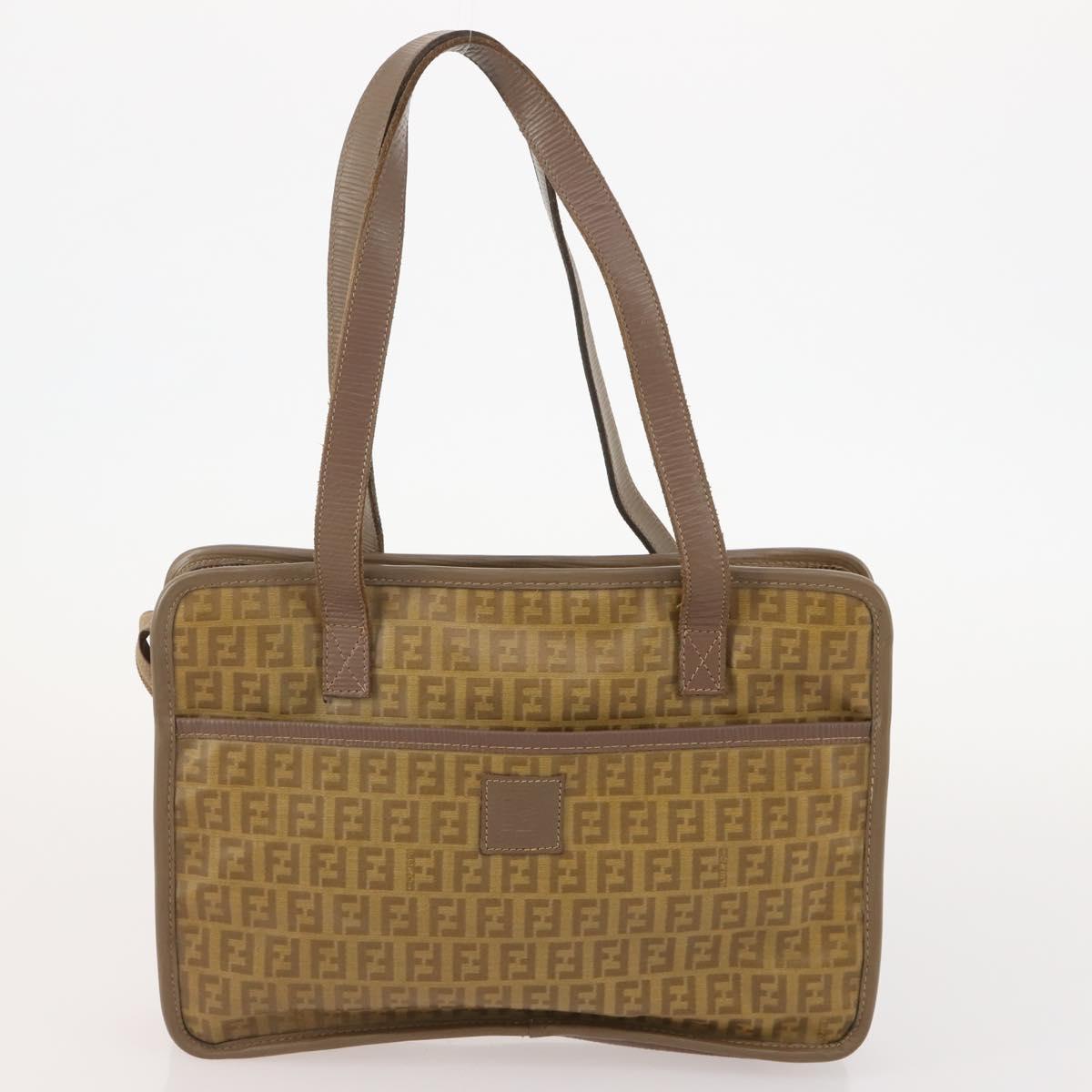 FENDI Zucchino Canvas Shoulder Bag Coated Canvas 3 Set Beige Brown Auth ti3891