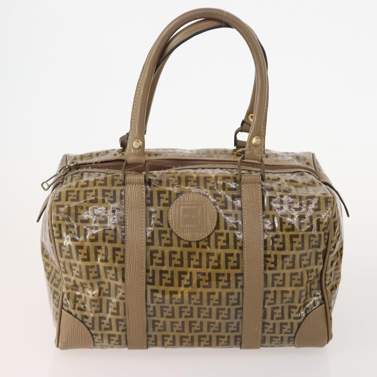 FENDI Zucchino Canvas Shoulder Bag Coated Canvas 3 Set Beige Brown Auth ti3891
