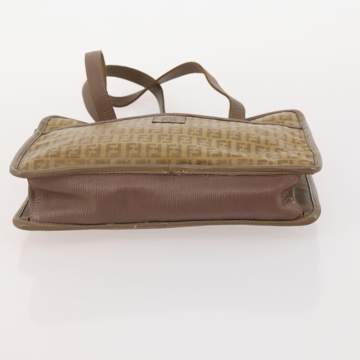 FENDI Zucchino Canvas Shoulder Bag Coated Canvas 3 Set Beige Brown Auth ti3891