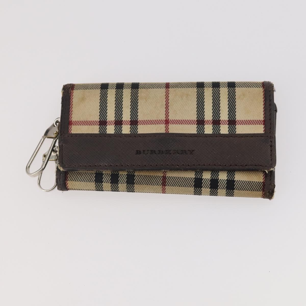 BURBERRY Nova Check Pouch Canvas Leather 3 Set Beige Black Auth ti3893