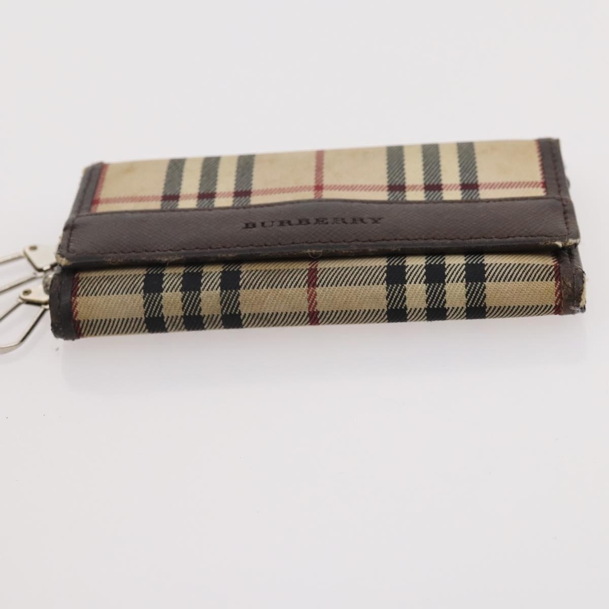 BURBERRY Nova Check Pouch Canvas Leather 3 Set Beige Black Auth ti3893