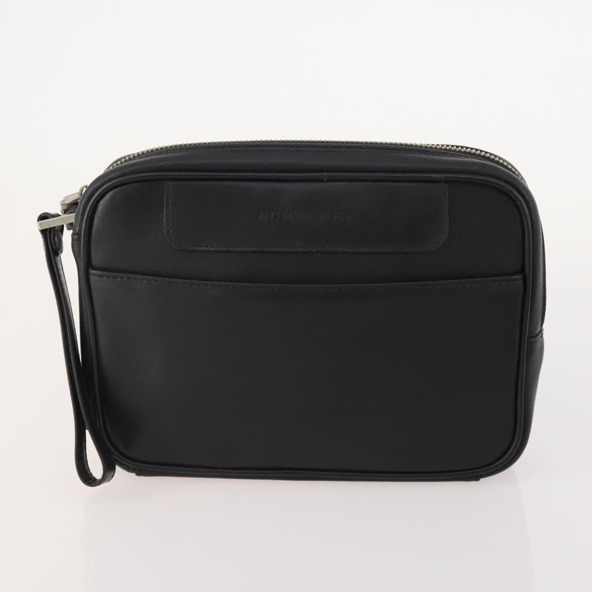 BURBERRY Nova Check Pouch Canvas Leather 3 Set Beige Black Auth ti3893