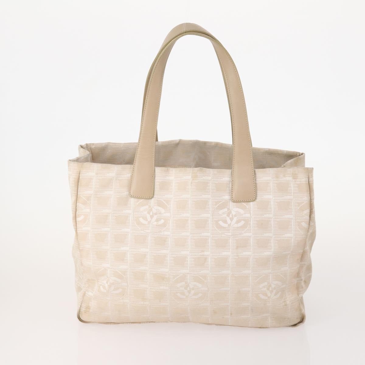 CHANEL New Travel Line Tote Bag Nylon 2 Set Beige CC Auth ti3894