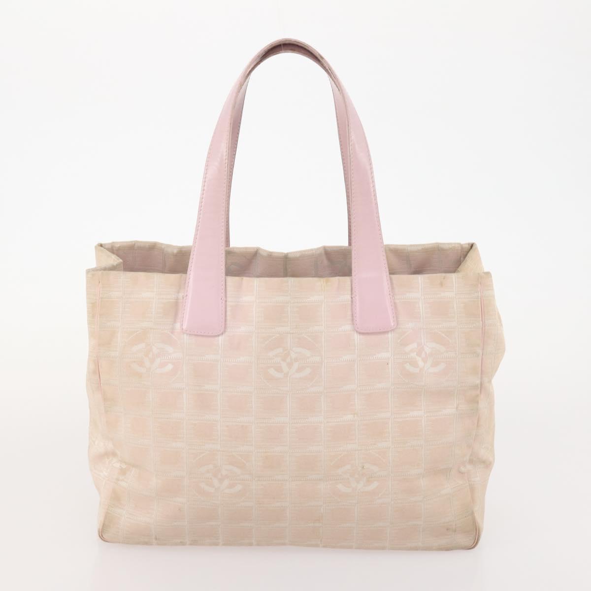 CHANEL New Travel Line Tote Bag Nylon 2 Set Pink Beige CC Auth ti3896
