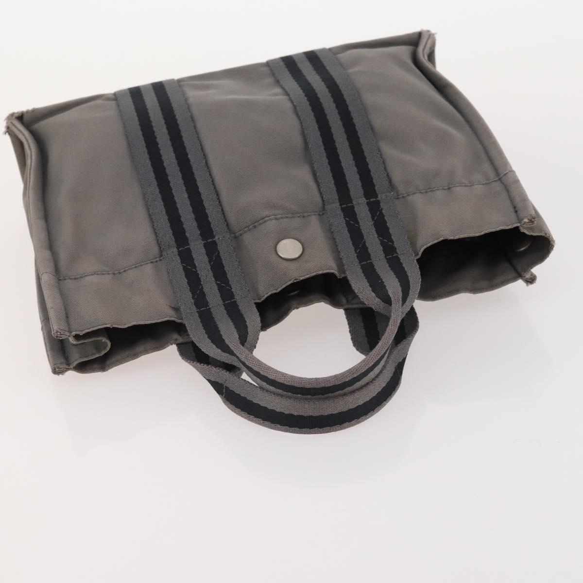 HERMES Tote Bag Canvas 4 Set Gray Black Auth ti3899