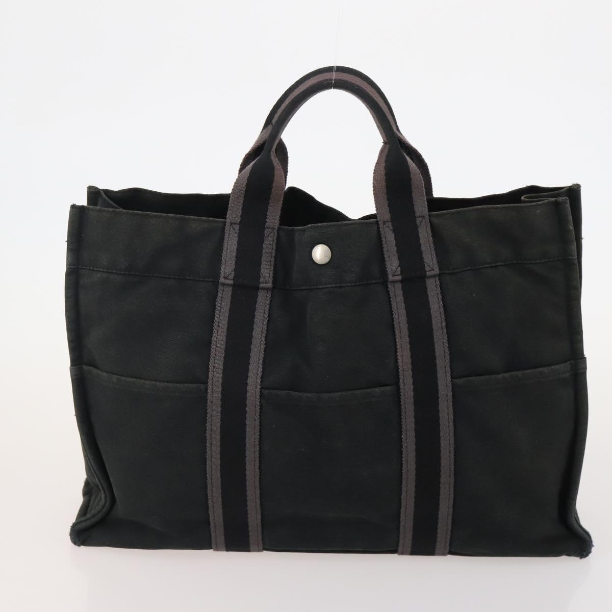 HERMES Tote Bag Canvas 4 Set Gray Black Auth ti3899