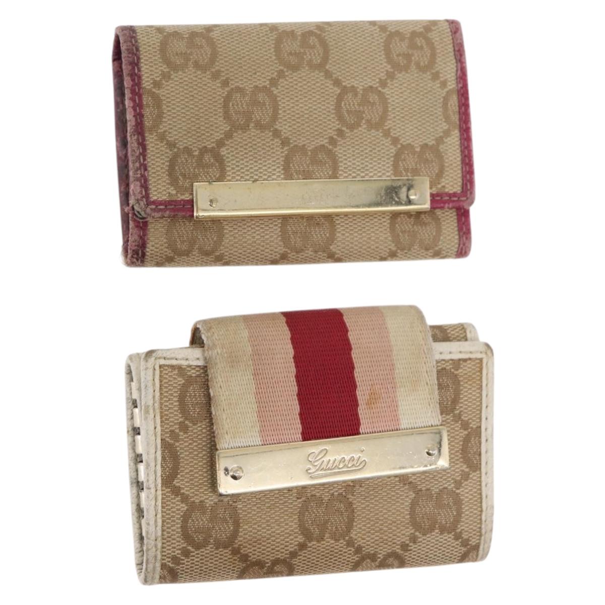 GUCCI GG Canvas Key Case 2 Set Beige Gold Auth ti3906