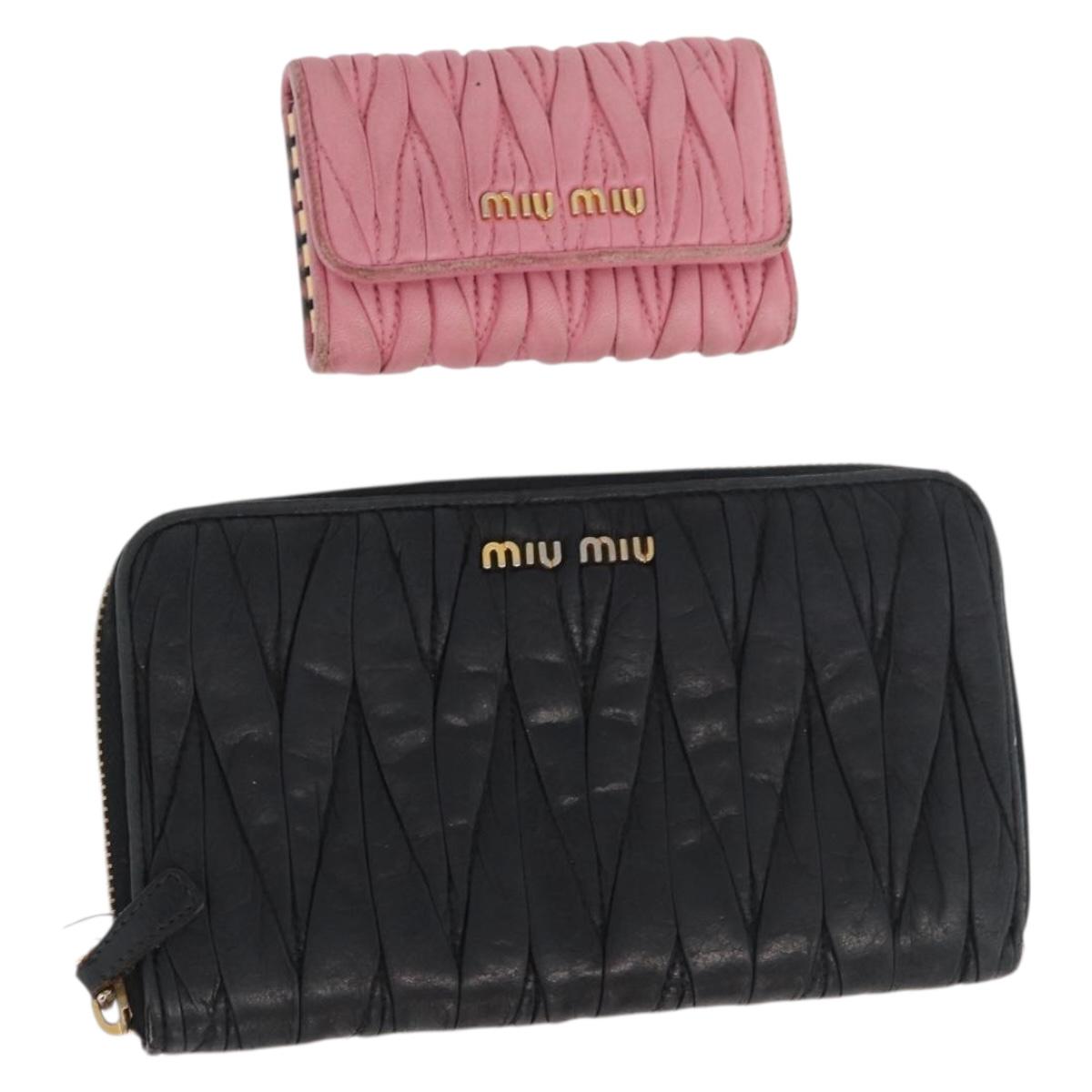 Miu Miu Matelasse Wallet Leather 2 Set Black Pink Auth ti3907