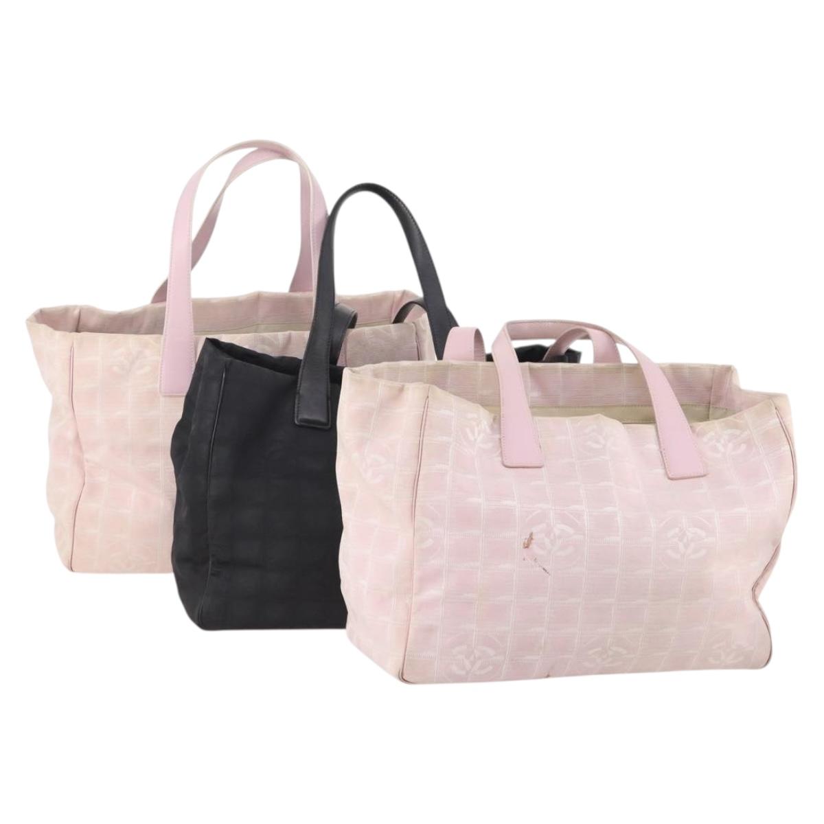CHANEL New Travel Line Tote Bag Nylon 3 Set Pink Black CC Auth ti3919