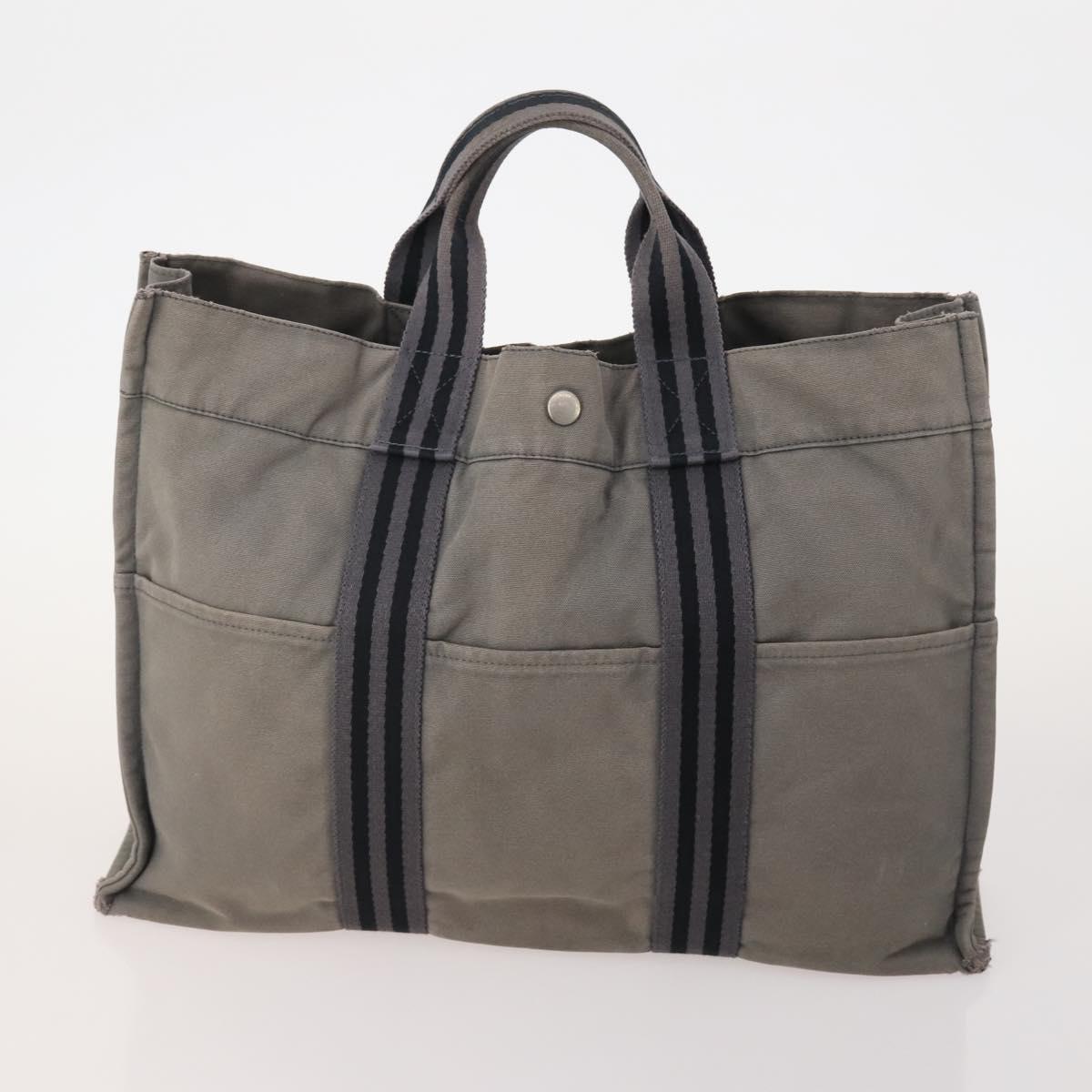 HERMES Fourre Tout Hand Bag cotton 4 Set Black Red gray Auth ti3921
