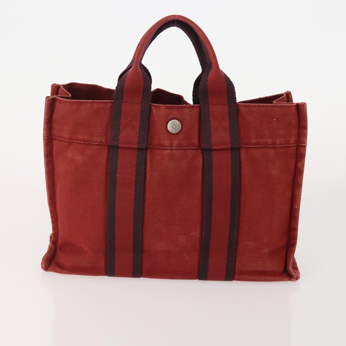 HERMES Fourre Tout Hand Bag cotton 4 Set Black Red gray Auth ti3922