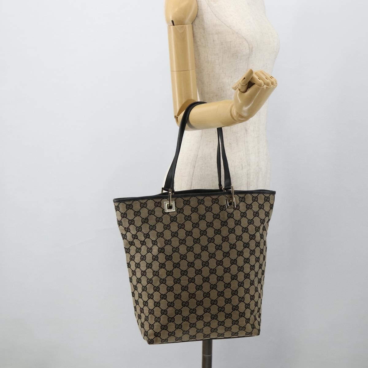 GUCCI GG Canvas Tote Bag Black Gold 002 1098 Auth ti3925
