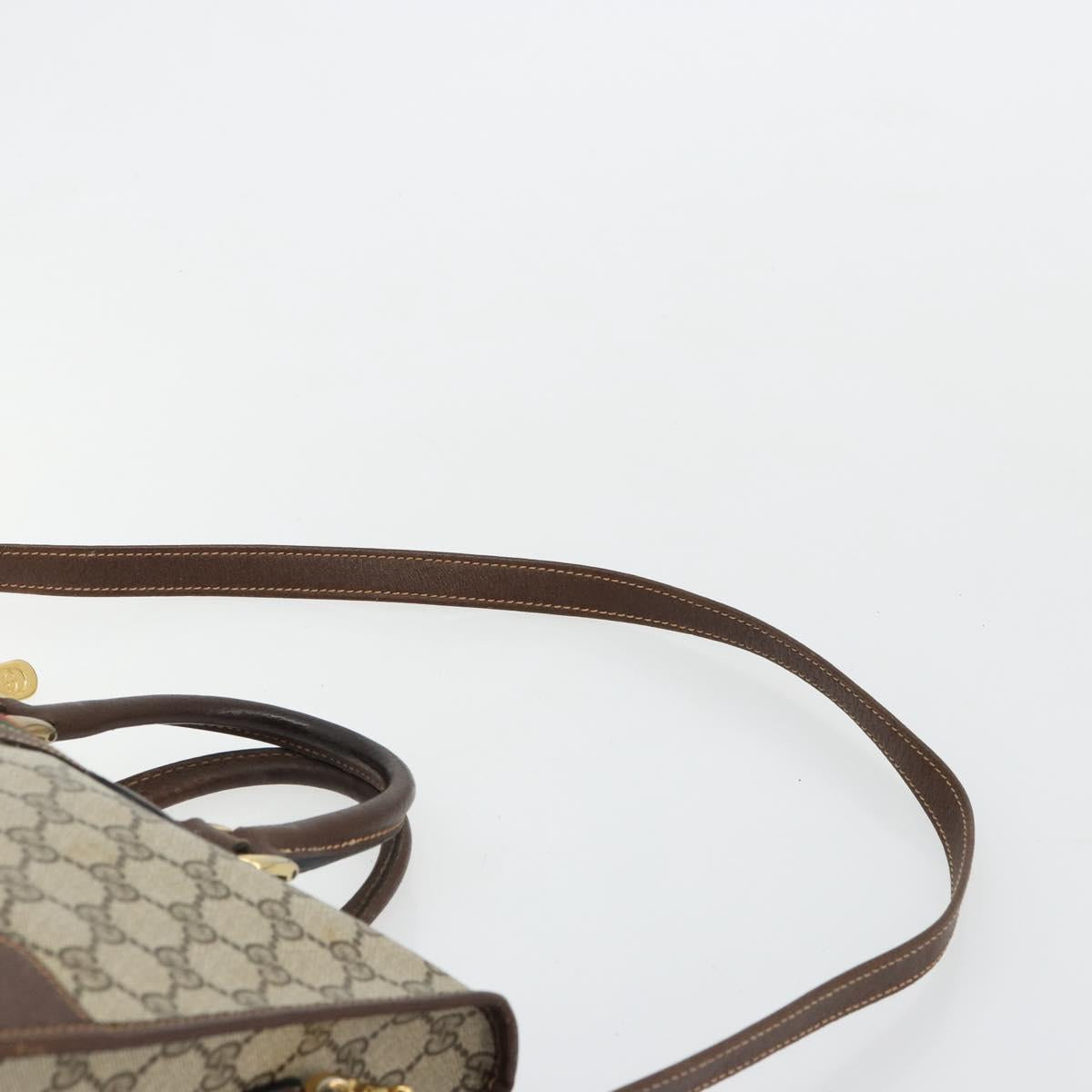 GUCCI GG Supreme Web Sherry Line Hand Bag PVC 2way Beige Gold Auth ti3926