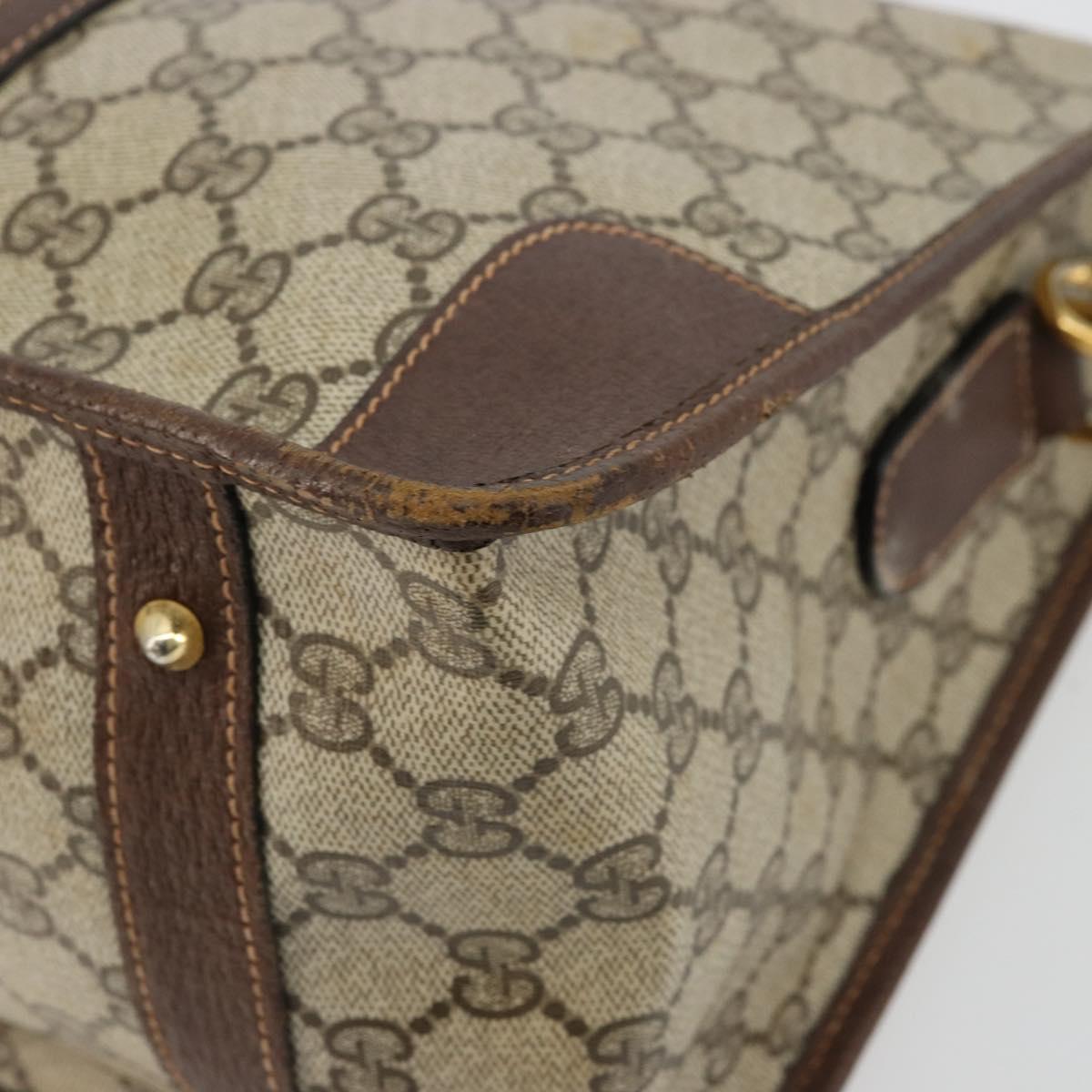 GUCCI GG Supreme Web Sherry Line Hand Bag PVC 2way Beige Gold Auth ti3926