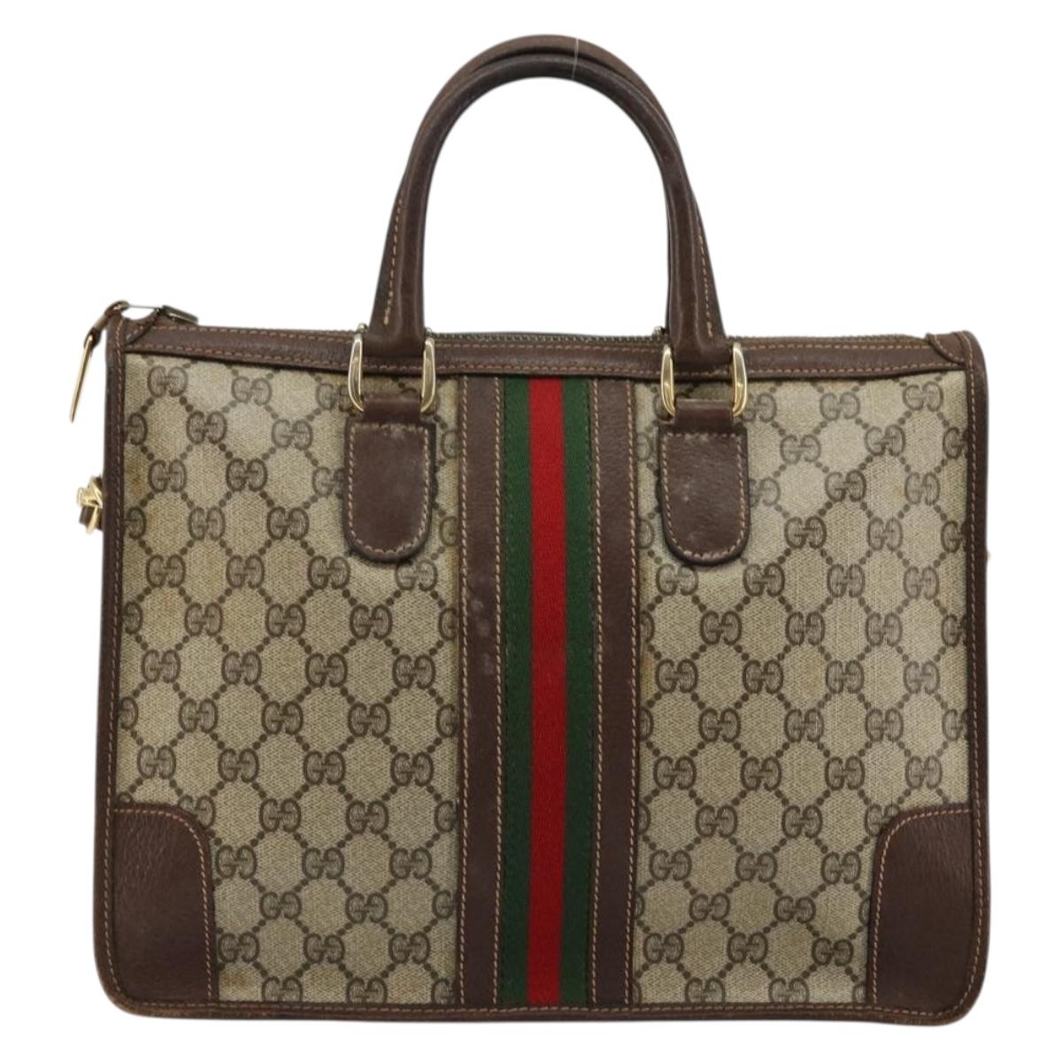 GUCCI GG Supreme Web Sherry Line Hand Bag PVC 2way Beige Gold Auth ti3926