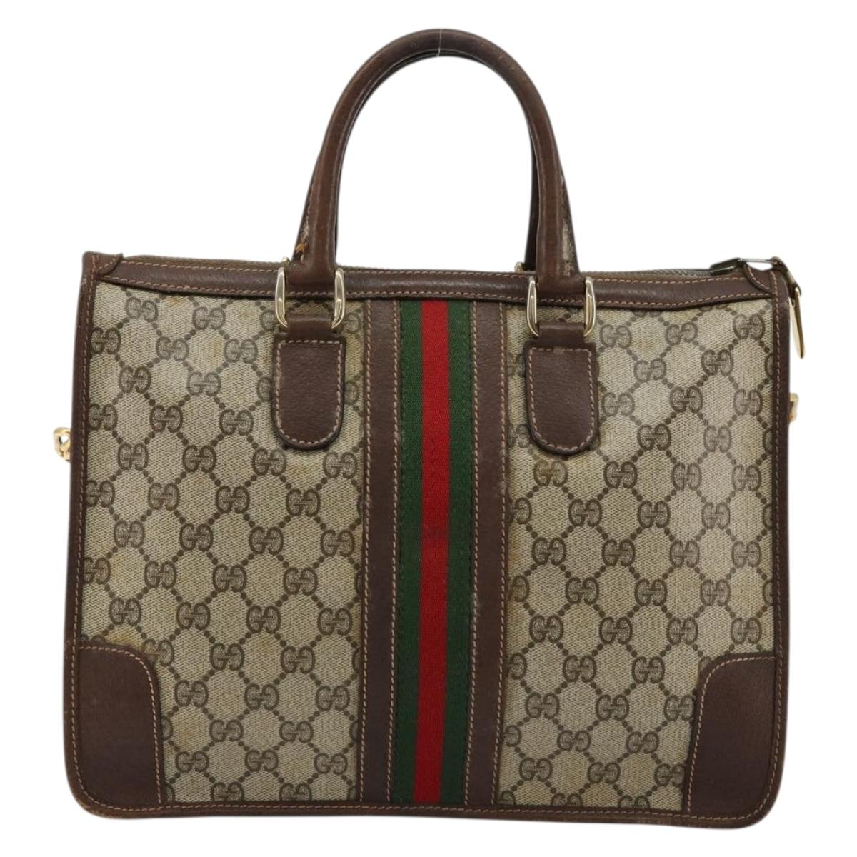 GUCCI GG Supreme Web Sherry Line Hand Bag PVC 2way Beige Gold Auth ti3926