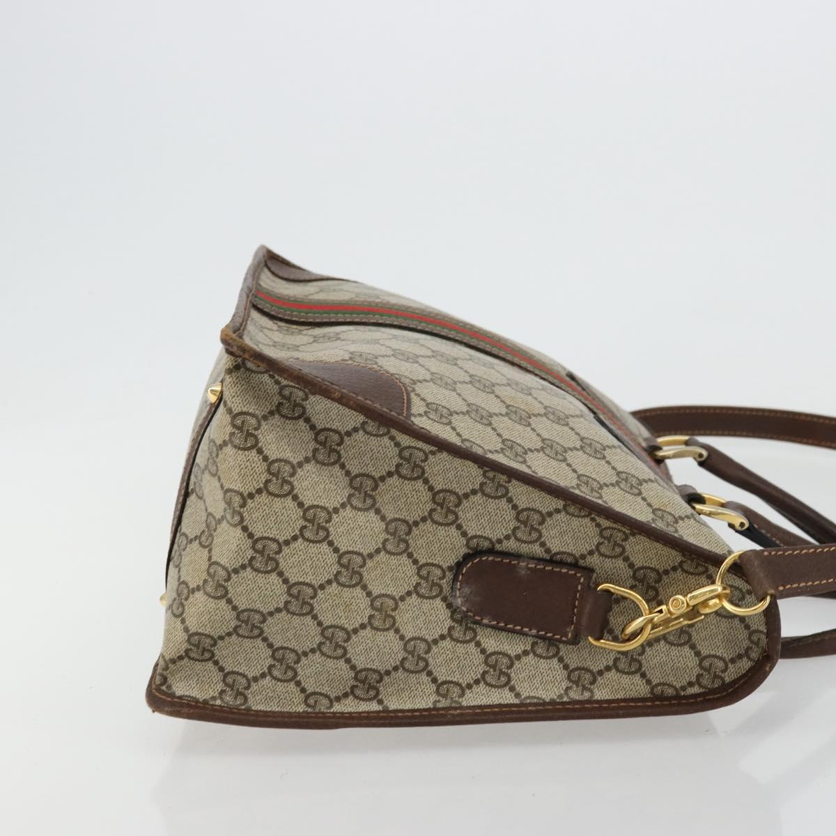 GUCCI GG Supreme Web Sherry Line Hand Bag PVC 2way Beige Gold Auth ti3926
