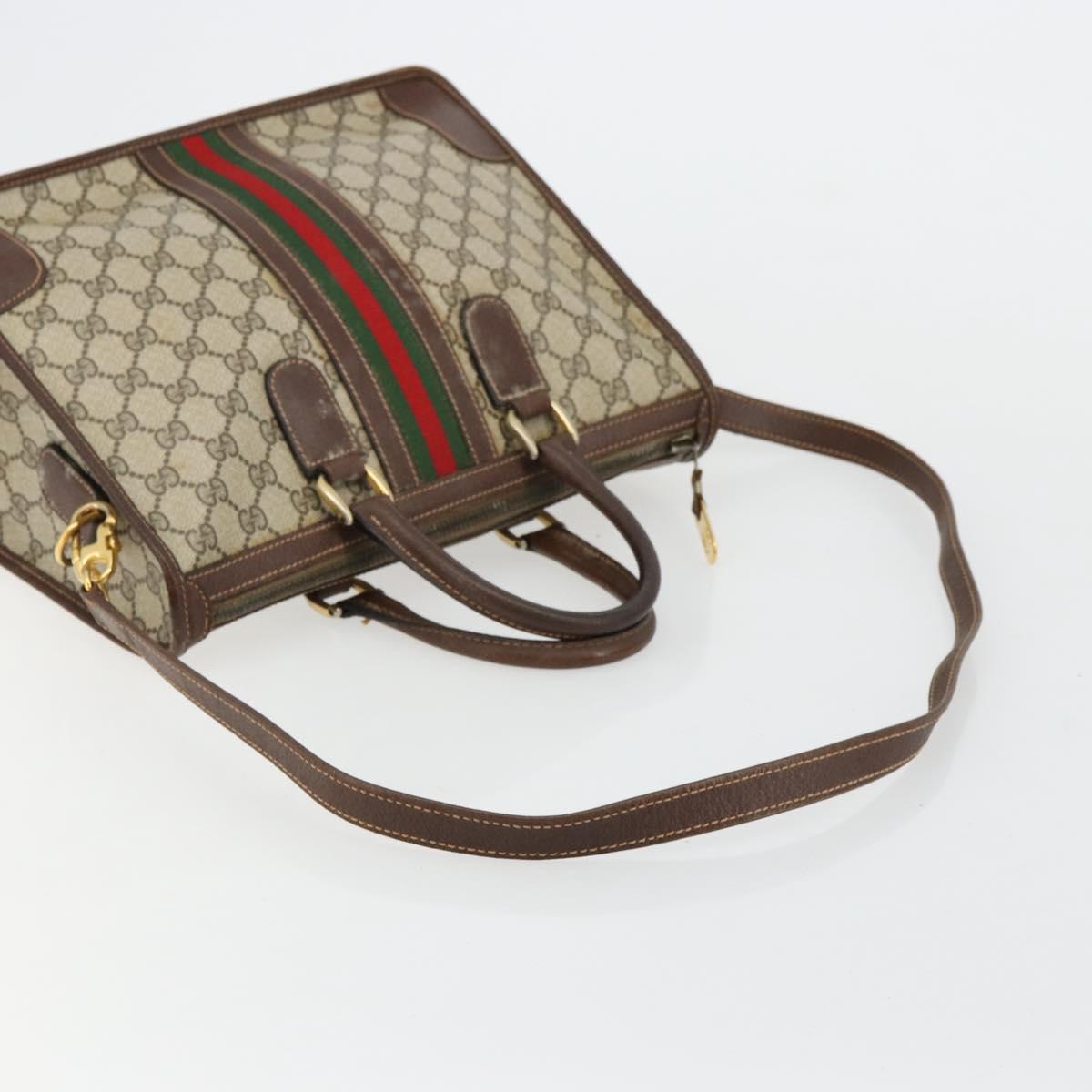 GUCCI GG Supreme Web Sherry Line Hand Bag PVC 2way Beige Gold Auth ti3926