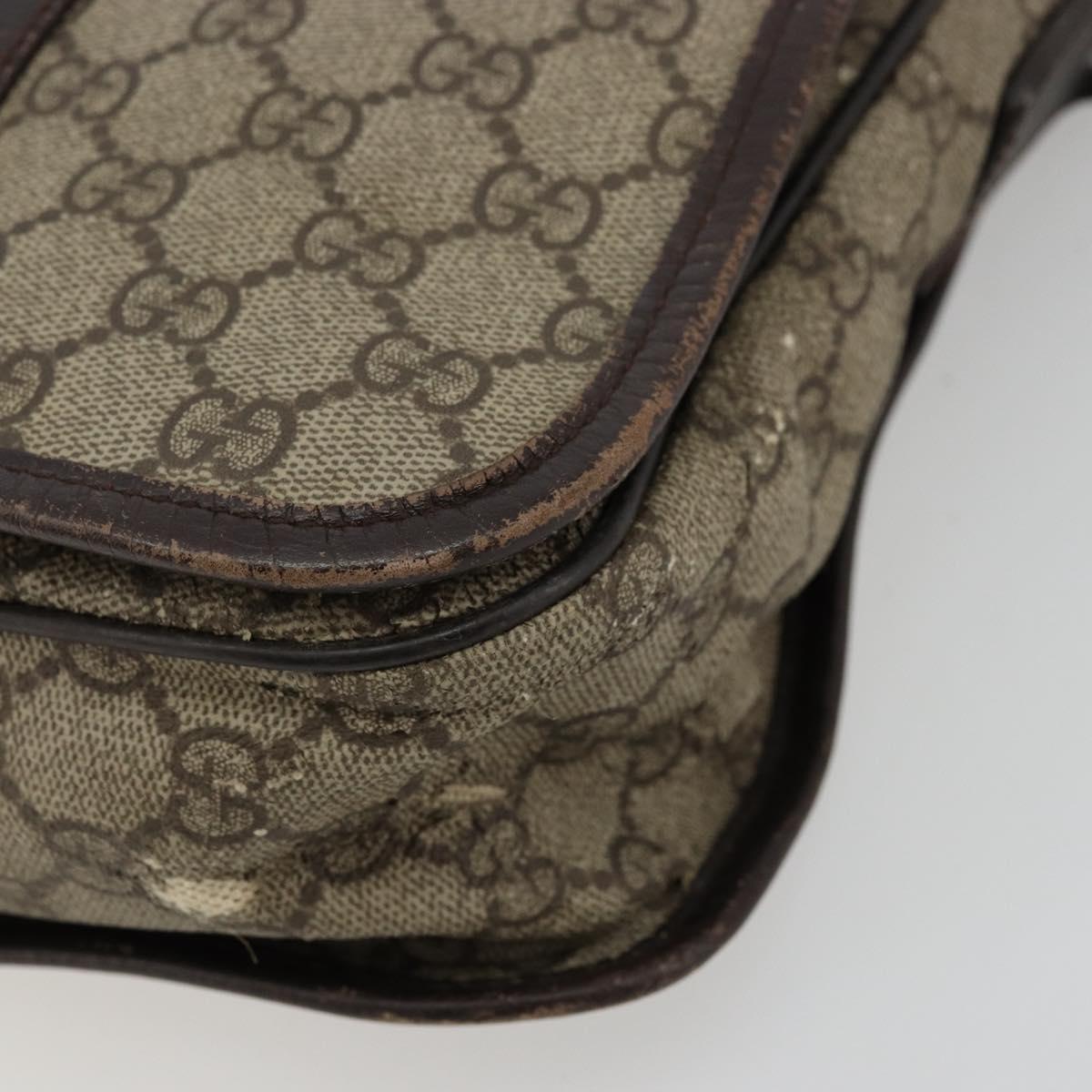 GUCCI GG Supreme Web Sherry Line Bag PVC Beige Silver 145844 Auth ti3927