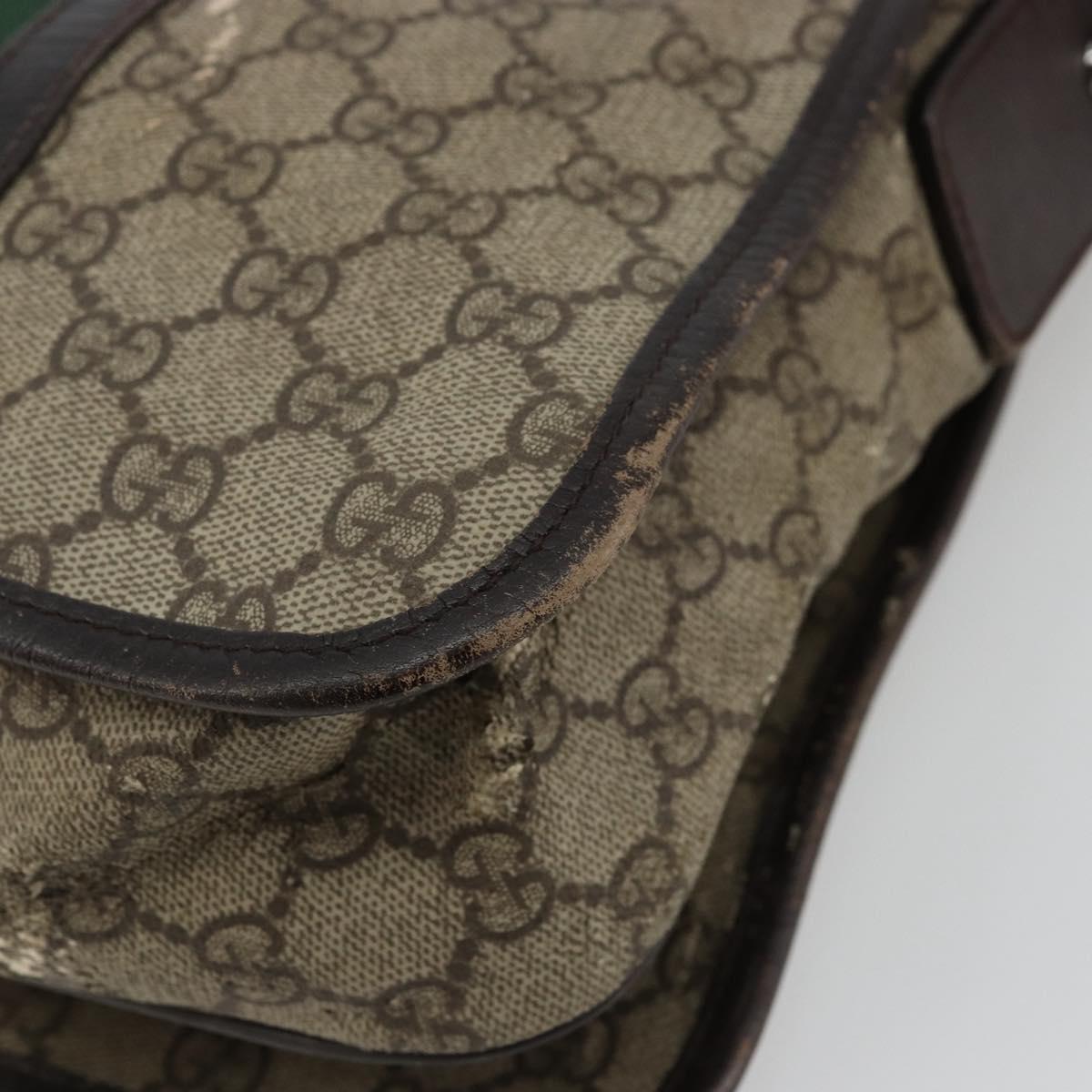 GUCCI GG Supreme Web Sherry Line Bag PVC Beige Silver 145844 Auth ti3927