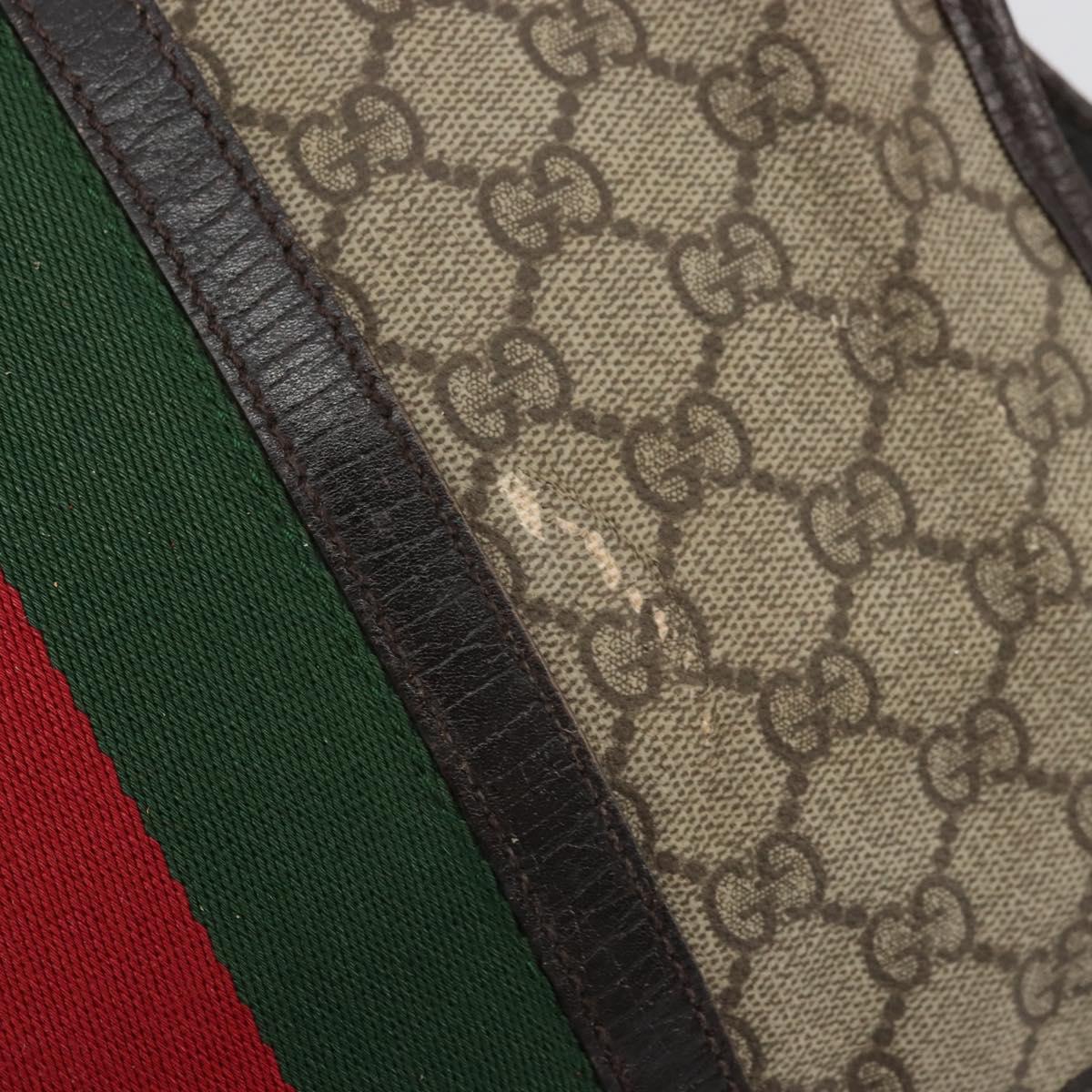 GUCCI GG Supreme Web Sherry Line Bag PVC Beige Silver 145844 Auth ti3927