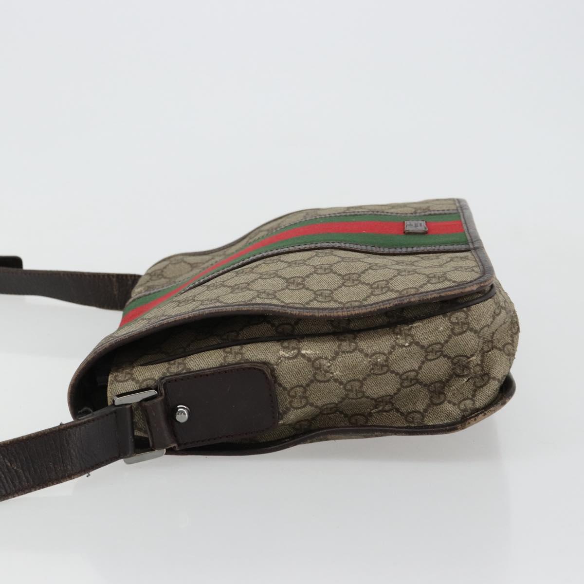 GUCCI GG Supreme Web Sherry Line Bag PVC Beige Silver 145844 Auth ti3927