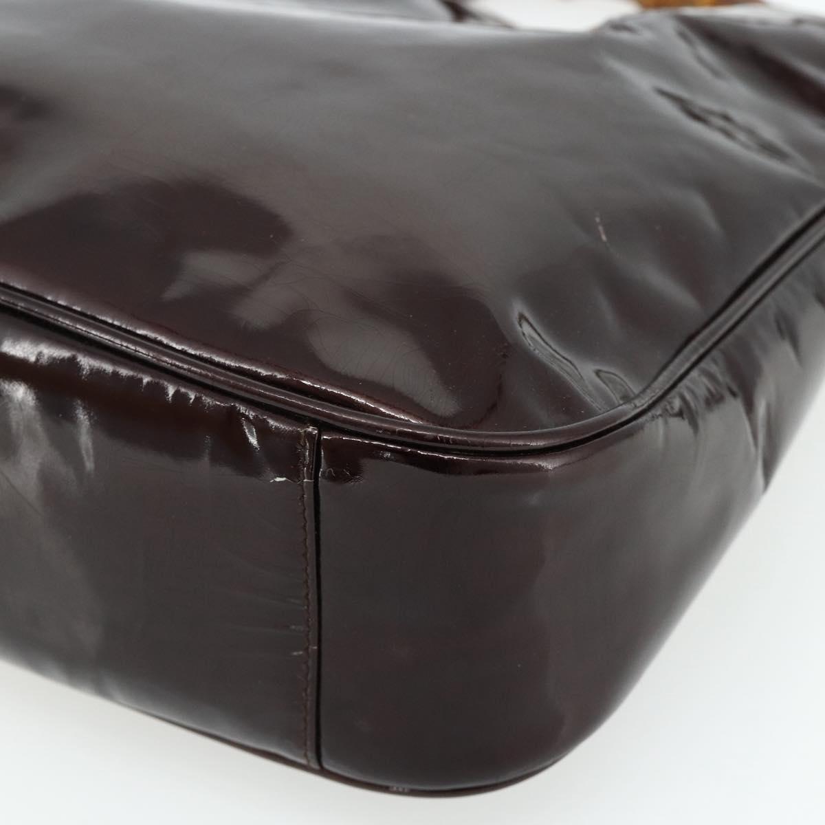 GUCCI Bamboo Bag Patent leather 2way Brown Gold 001 1705 1638 Auth ti3928