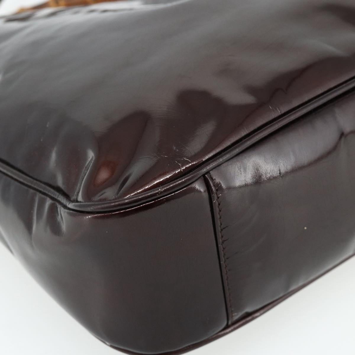 GUCCI Bamboo Bag Patent leather 2way Brown Gold 001 1705 1638 Auth ti3928