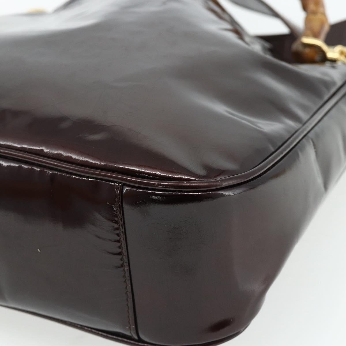 GUCCI Bamboo Bag Patent leather 2way Brown Gold 001 1705 1638 Auth ti3928