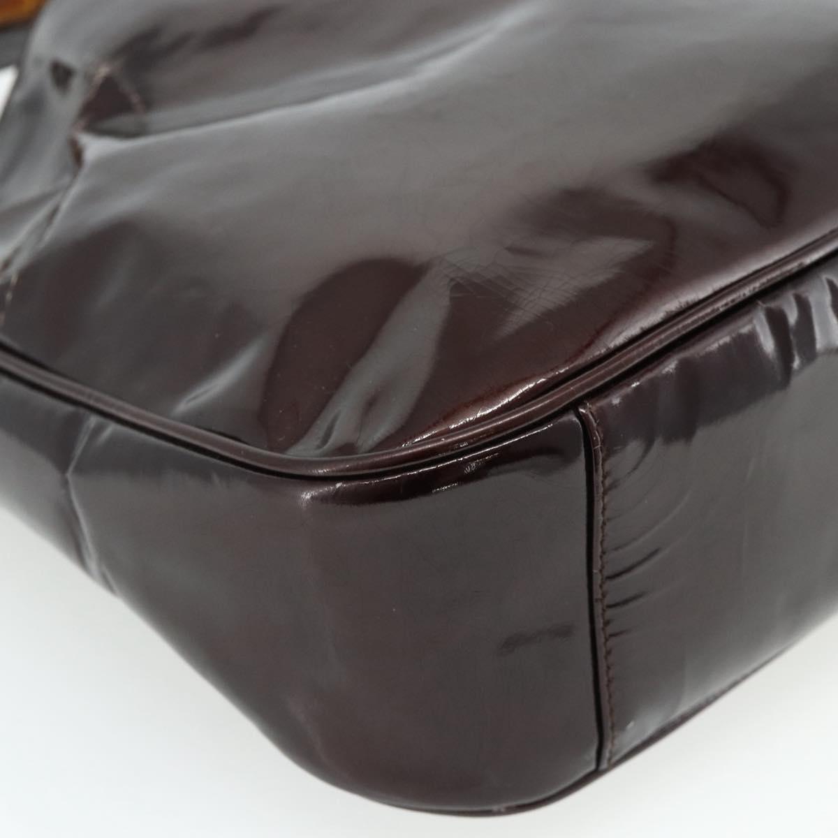 GUCCI Bamboo Bag Patent leather 2way Brown Gold 001 1705 1638 Auth ti3928