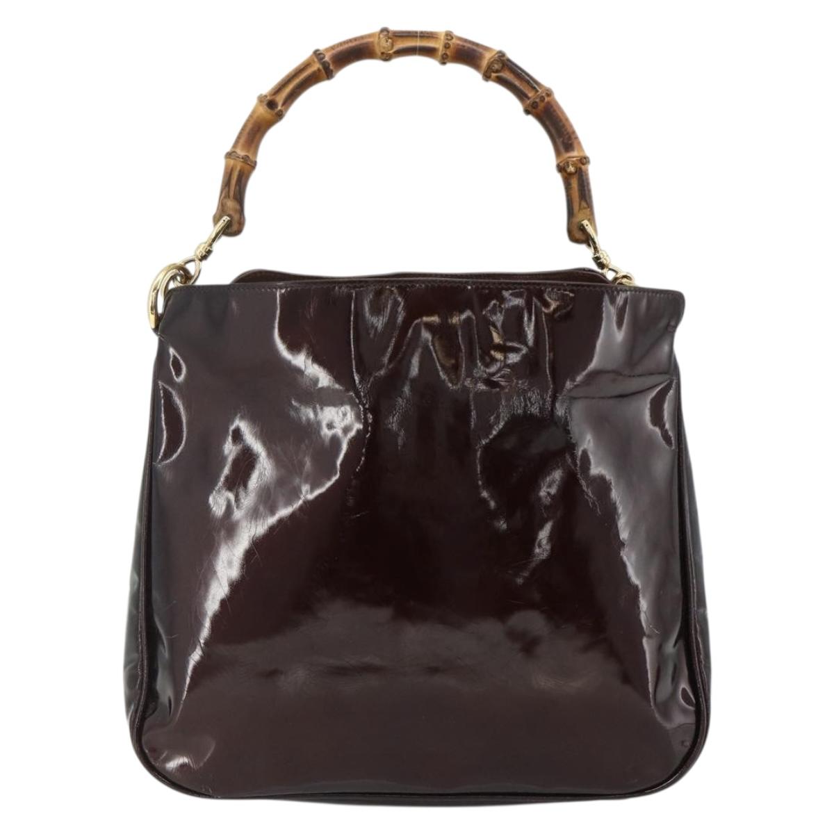 GUCCI Bamboo Bag Patent leather 2way Brown Gold 001 1705 1638 Auth ti3928