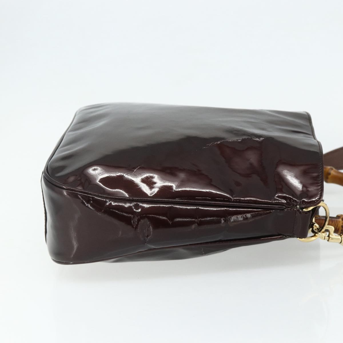 GUCCI Bamboo Bag Patent leather 2way Brown Gold 001 1705 1638 Auth ti3928