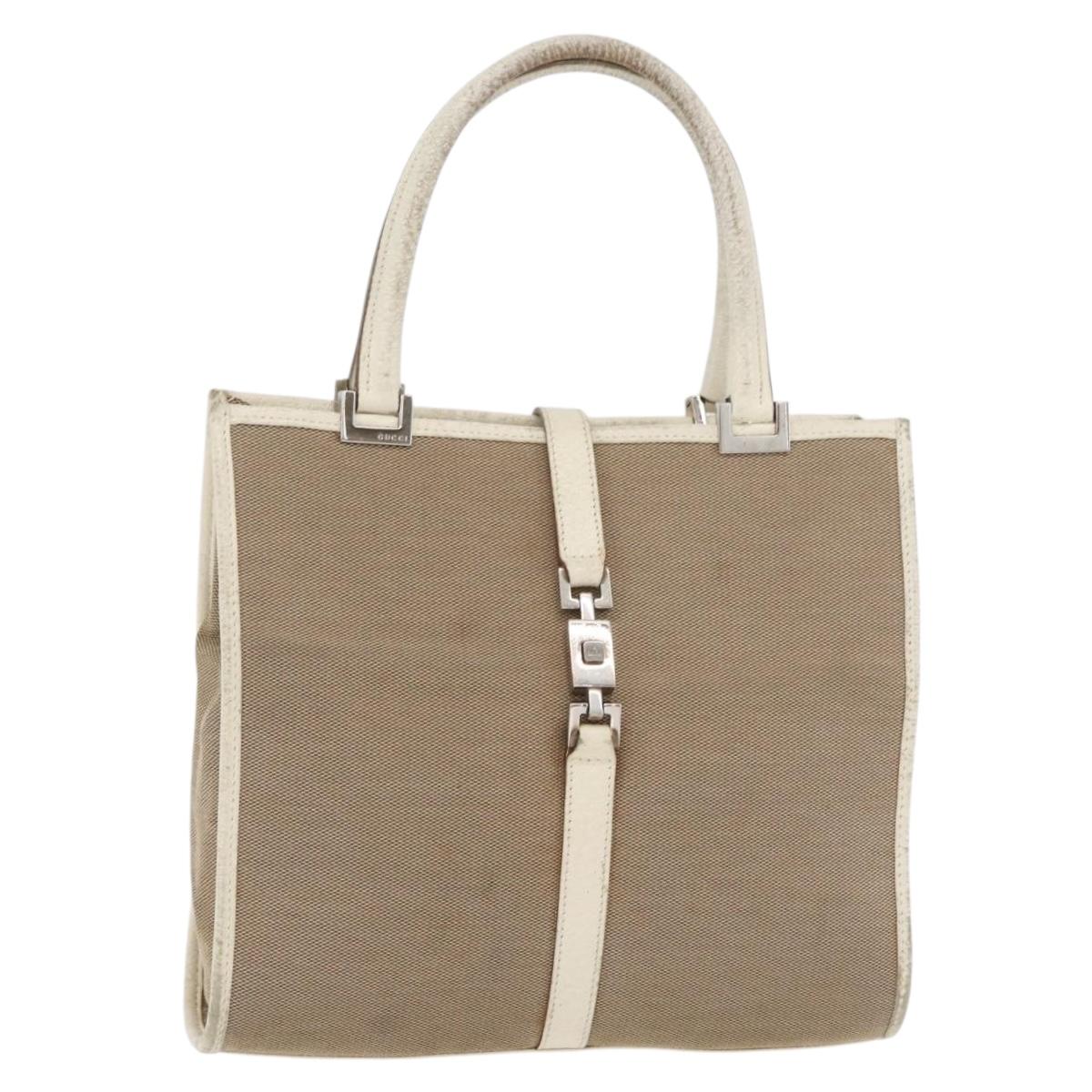 GUCCI Jackie Hand Bag Canvas Beige Silver 002 1065 Auth ti3929A