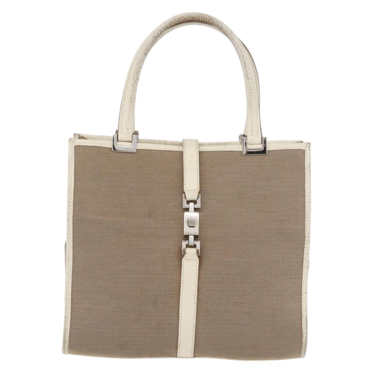 GUCCI Jackie Hand Bag Canvas Beige Silver 002 1065 Auth ti3929A