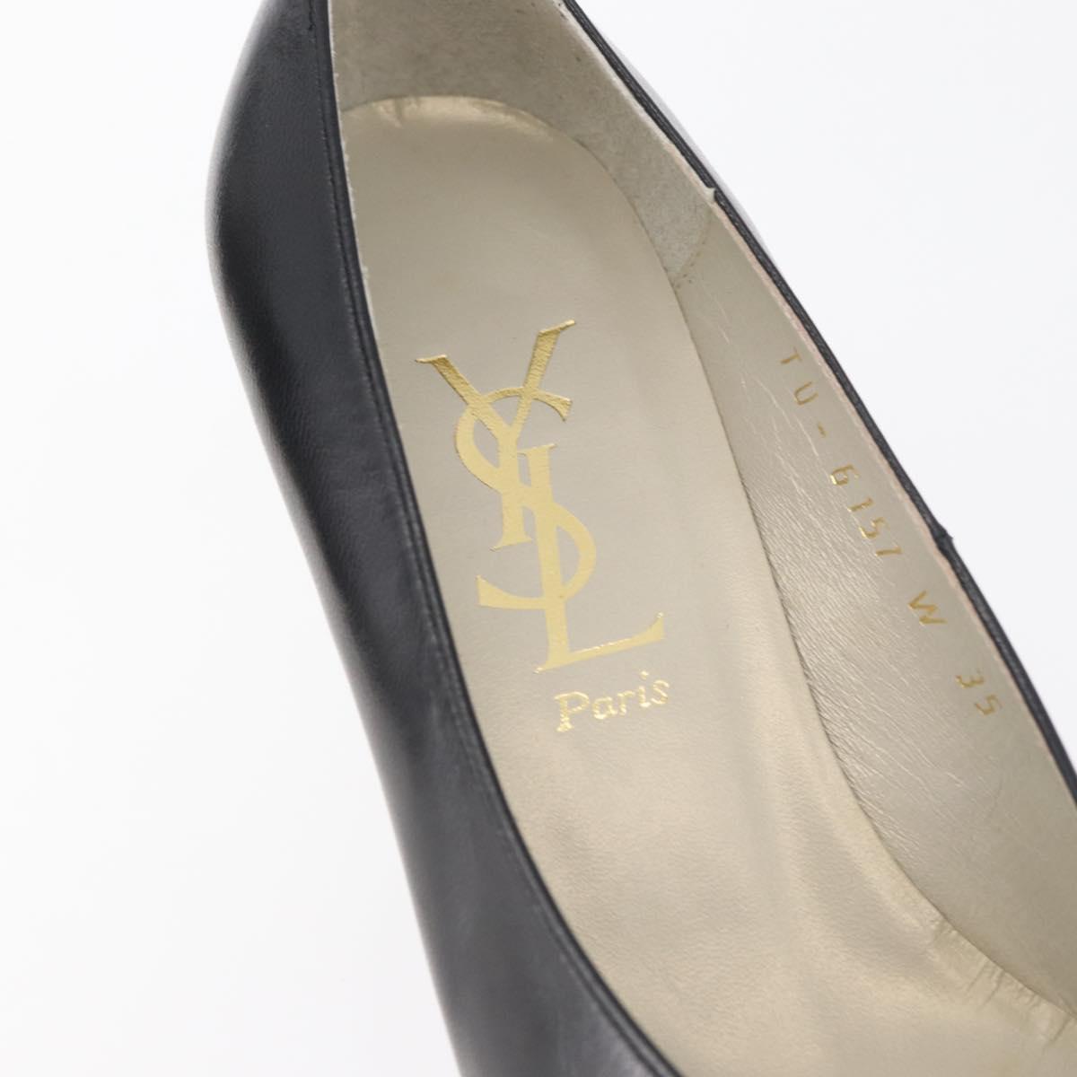 SAINT LAURENT Heel Leather Black Gold Auth ti3935