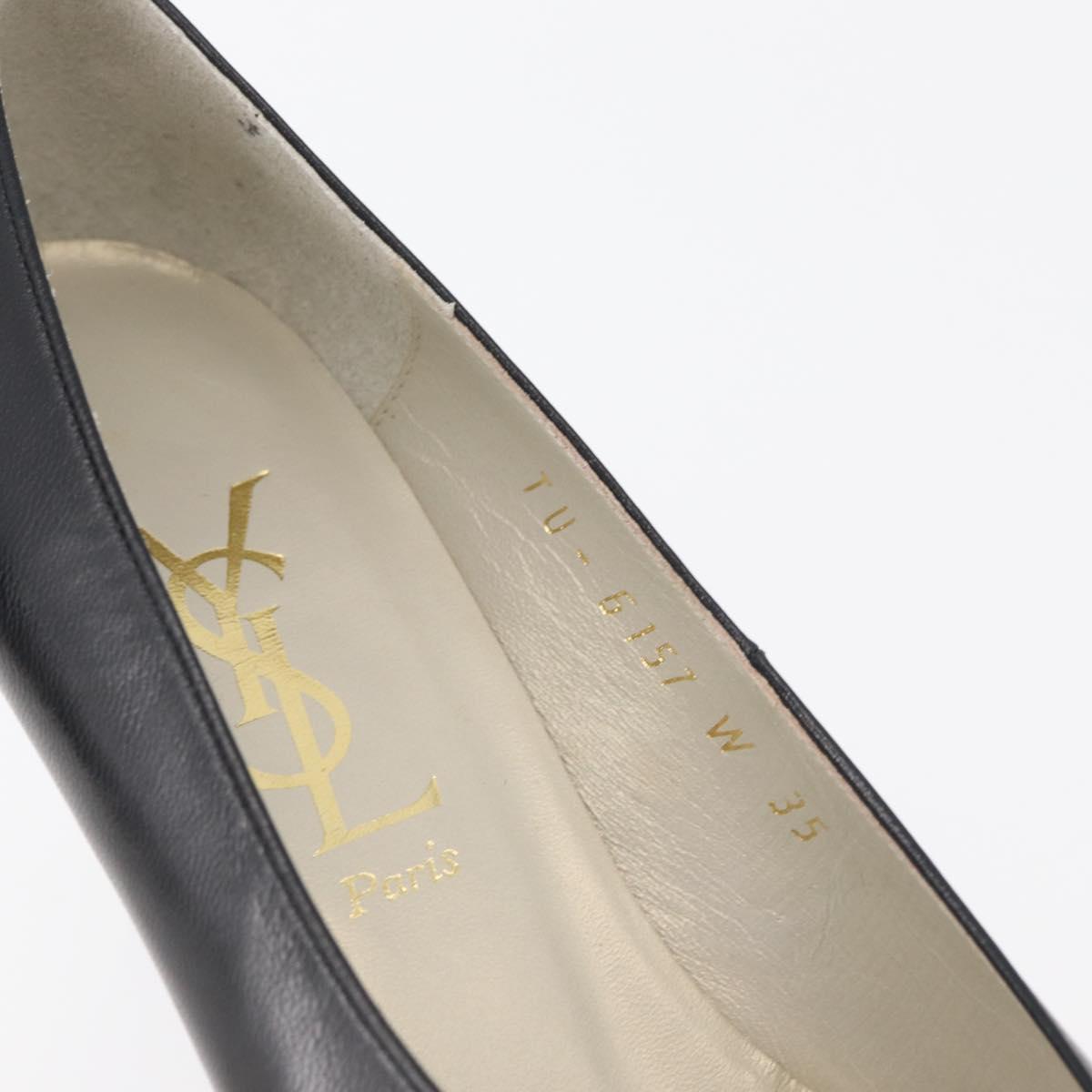 SAINT LAURENT Heel Leather Black Gold Auth ti3935