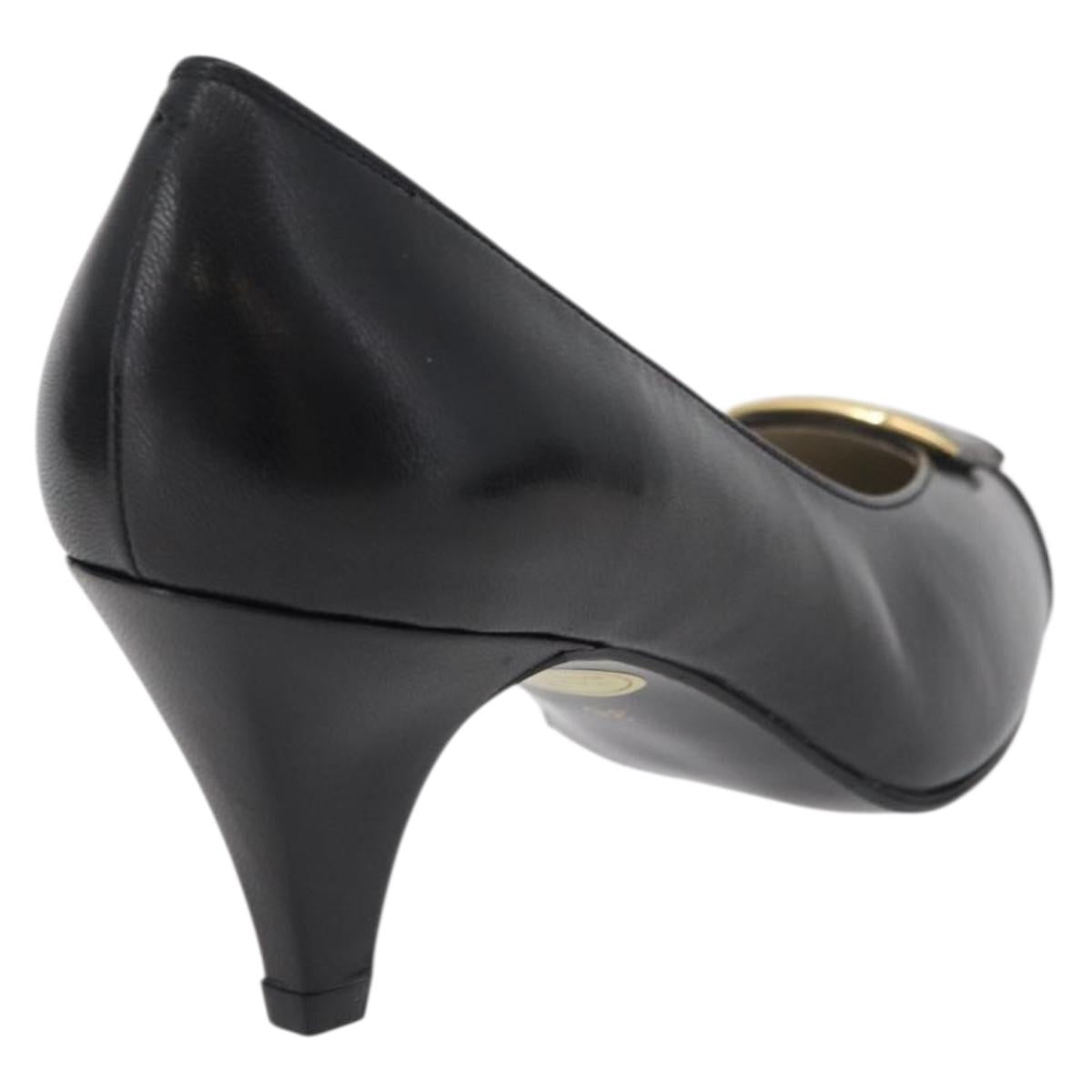 SAINT LAURENT Heel Leather Black Gold Auth ti3935