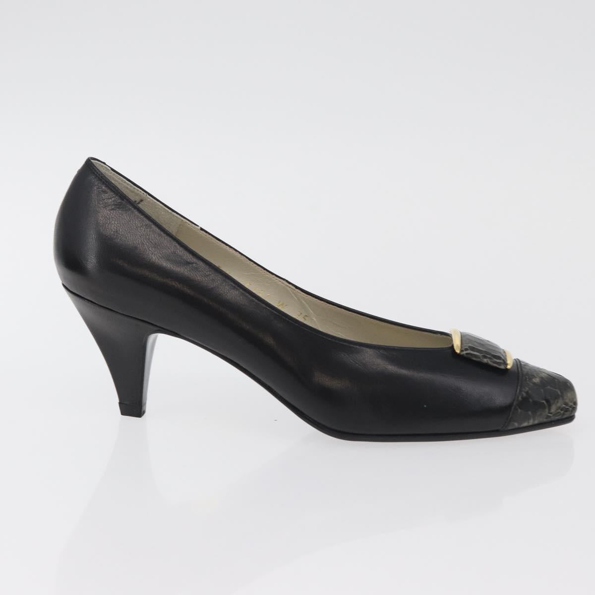 SAINT LAURENT Heel Leather Black Gold Auth ti3935