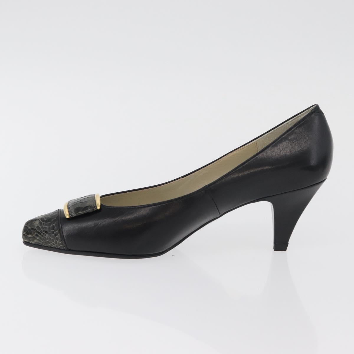SAINT LAURENT Heel Leather Black Gold Auth ti3935