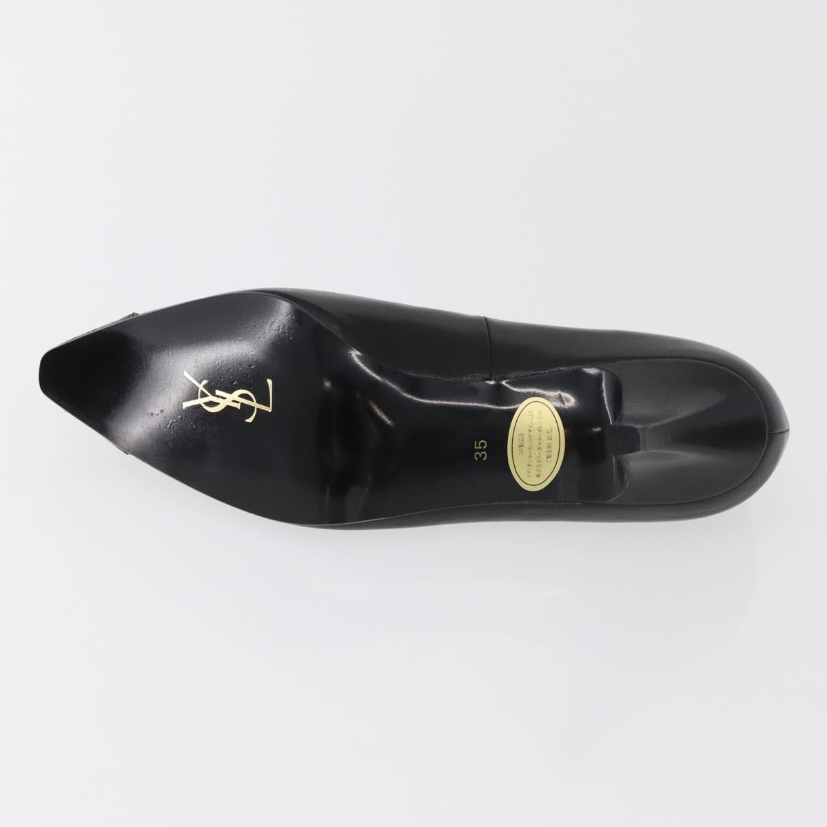 SAINT LAURENT Heel Leather Black Gold Auth ti3935