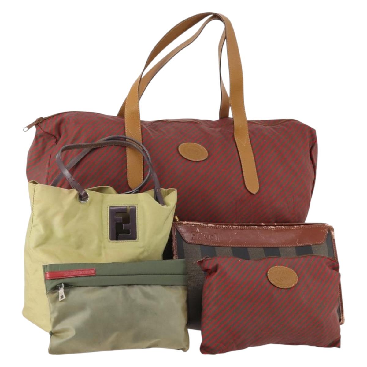 FENDI Gucci PRADA Pecan Canvas Bag Nylon 5 Set Brown Black Green Auth ti3938