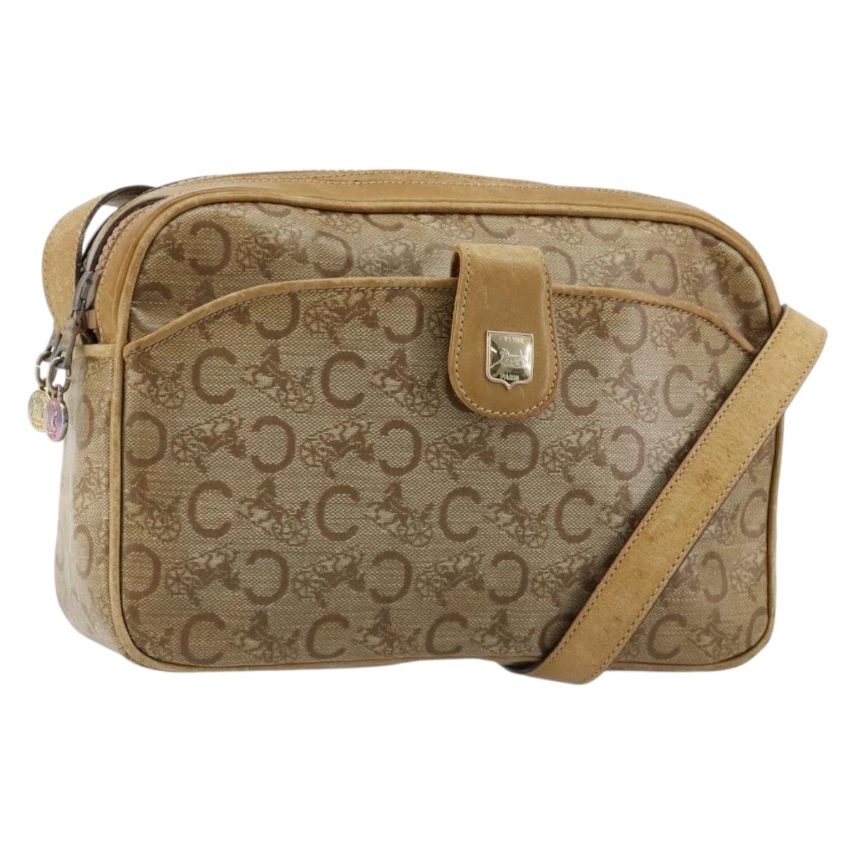 CELINE C Sulky Shoulder Bag Coated Canvas Beige Gold Auth ti3958