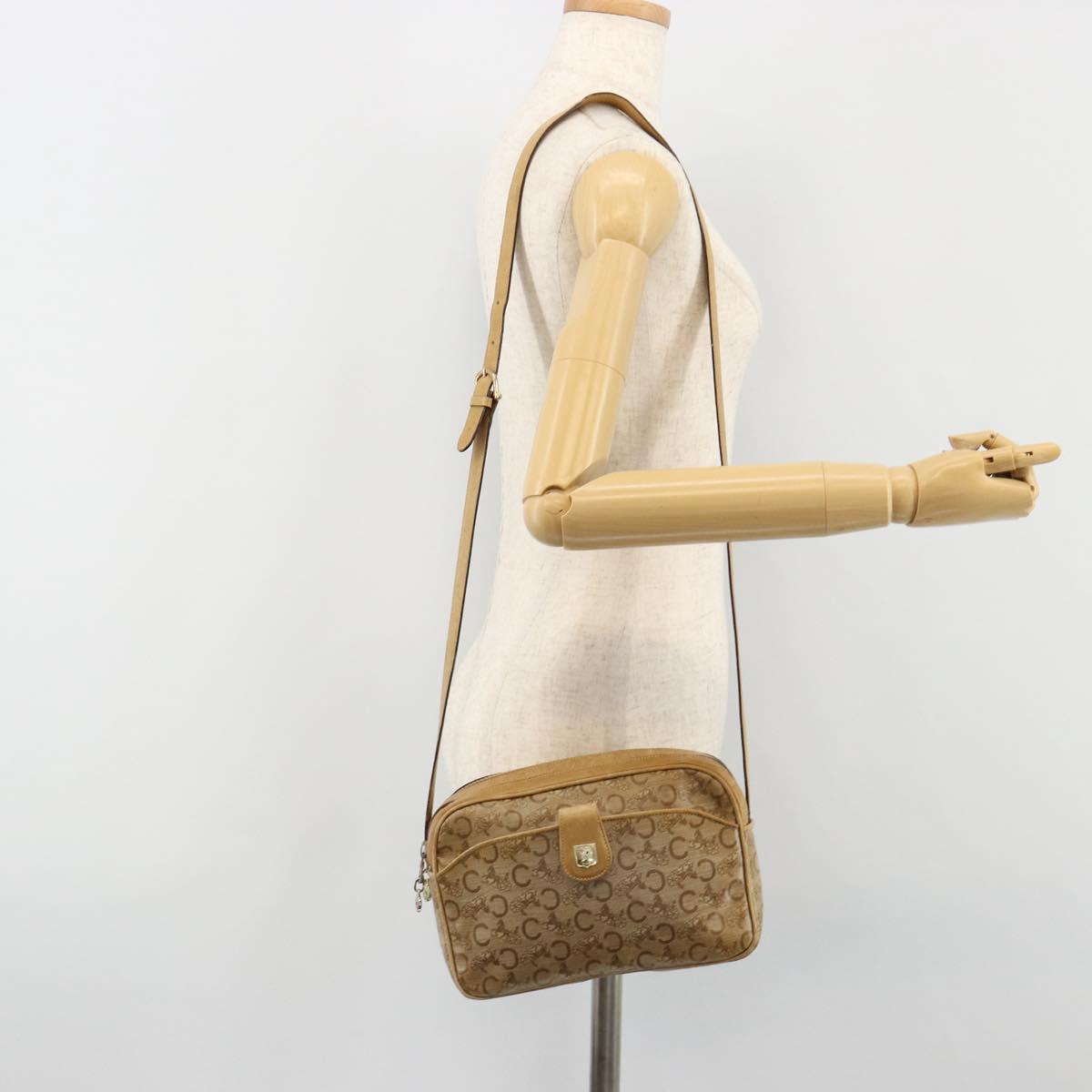 CELINE C Sulky Shoulder Bag Coated Canvas Beige Gold Auth ti3958