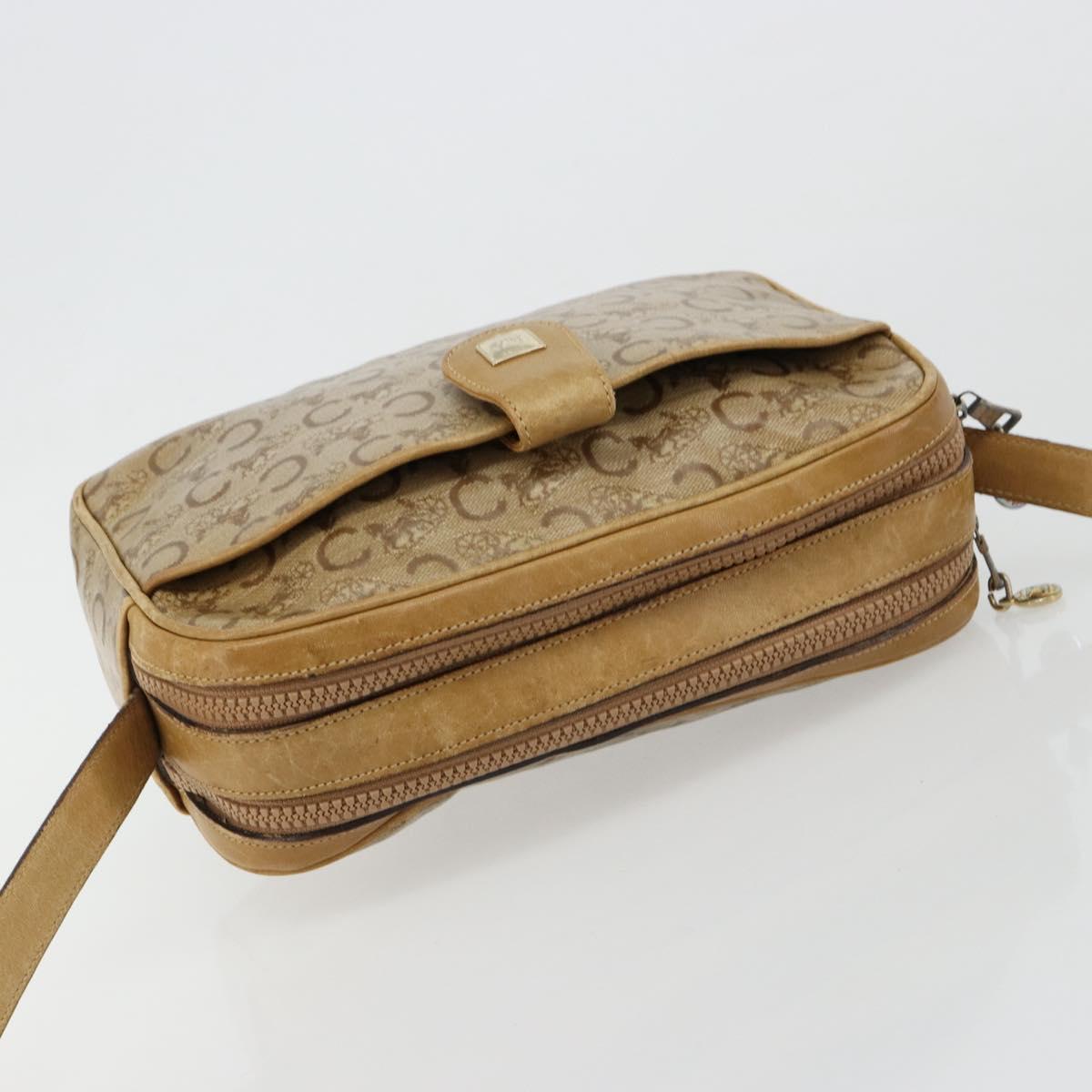 CELINE C Sulky Shoulder Bag Coated Canvas Beige Gold Auth ti3958